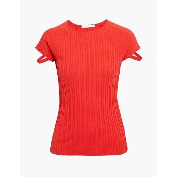 HELMUT LANG Womens Top XS Orange Pullover Crew Fitted Ribbed Tee - Picture 1 of 9